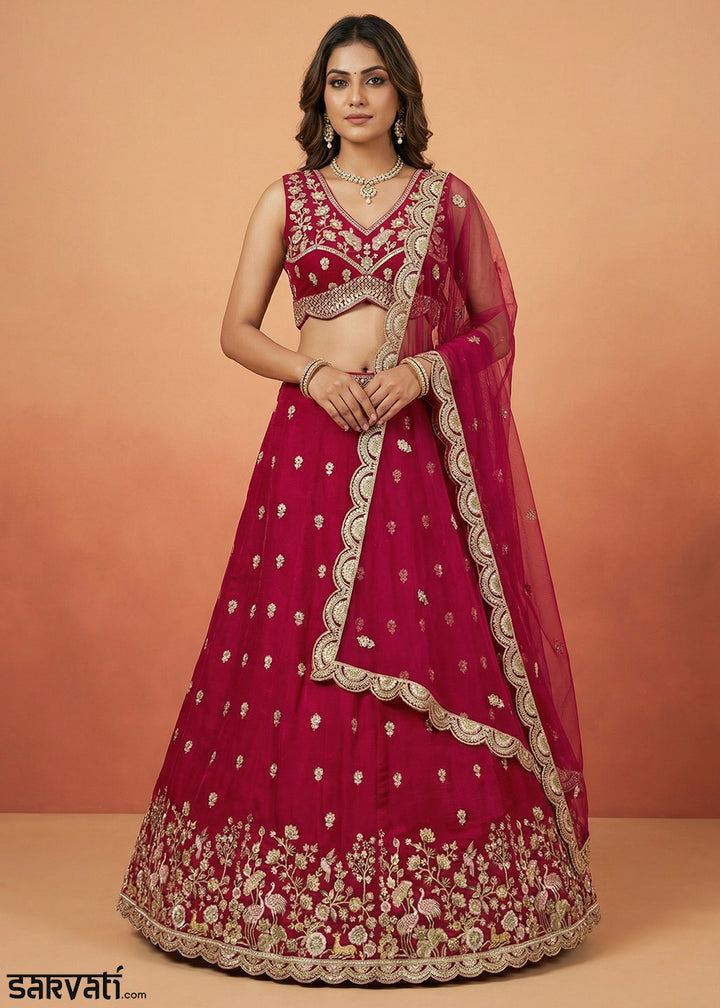 Rani Pink Silk Blend Lehenga Choli with Zari Embroidery