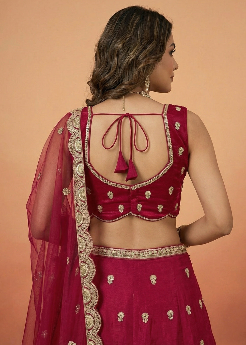 Rani Pink Silk Blend Lehenga Choli with Zari Embroidery
