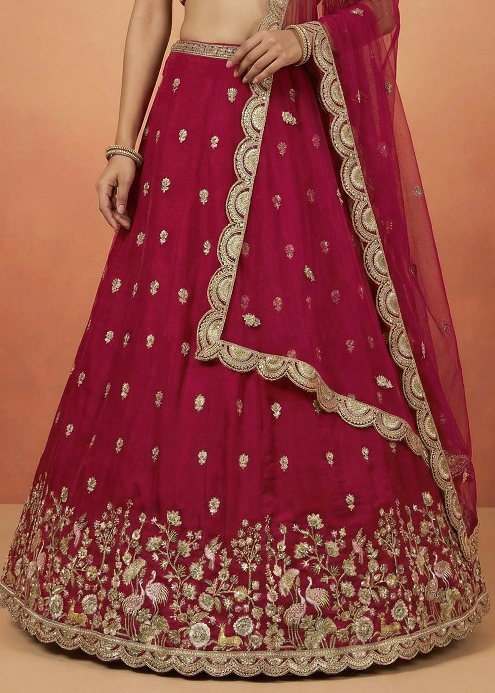 Rani Pink Silk Blend Lehenga Choli with Zari Embroidery
