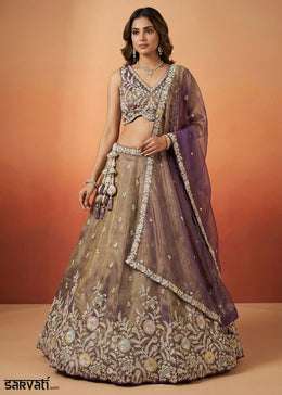 Tones of Purple Tissue Lehenga Choli with Heavy Zari & Thread Embroidery