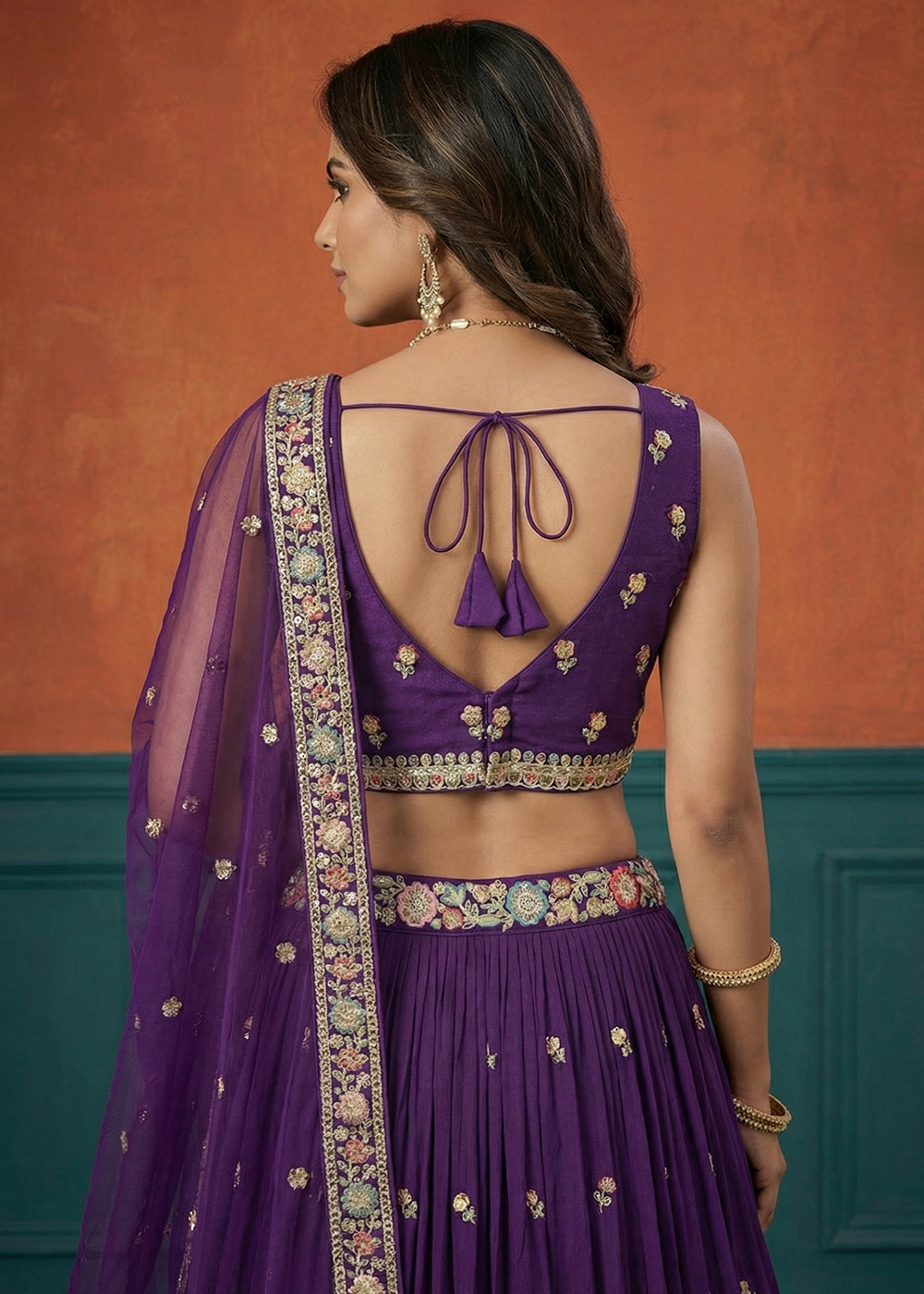 Royal Purple Georgette Lehenga Choli with Heavy Resham, Zari & Thread Embroidery