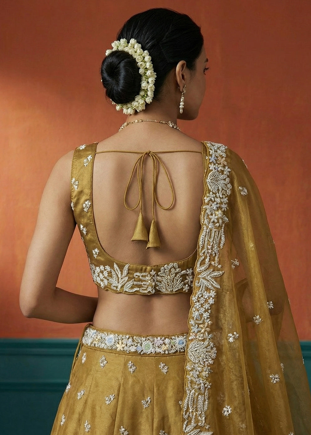 Yellow Ochre Tissue Lehenga Choli with Heavy Zari & Thread Embroidery