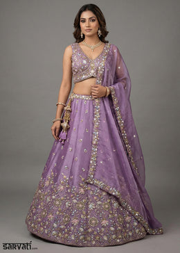 Amethyst Purple Tissue Lehenga Choli with Sequin, Bead & Thread Embroidery