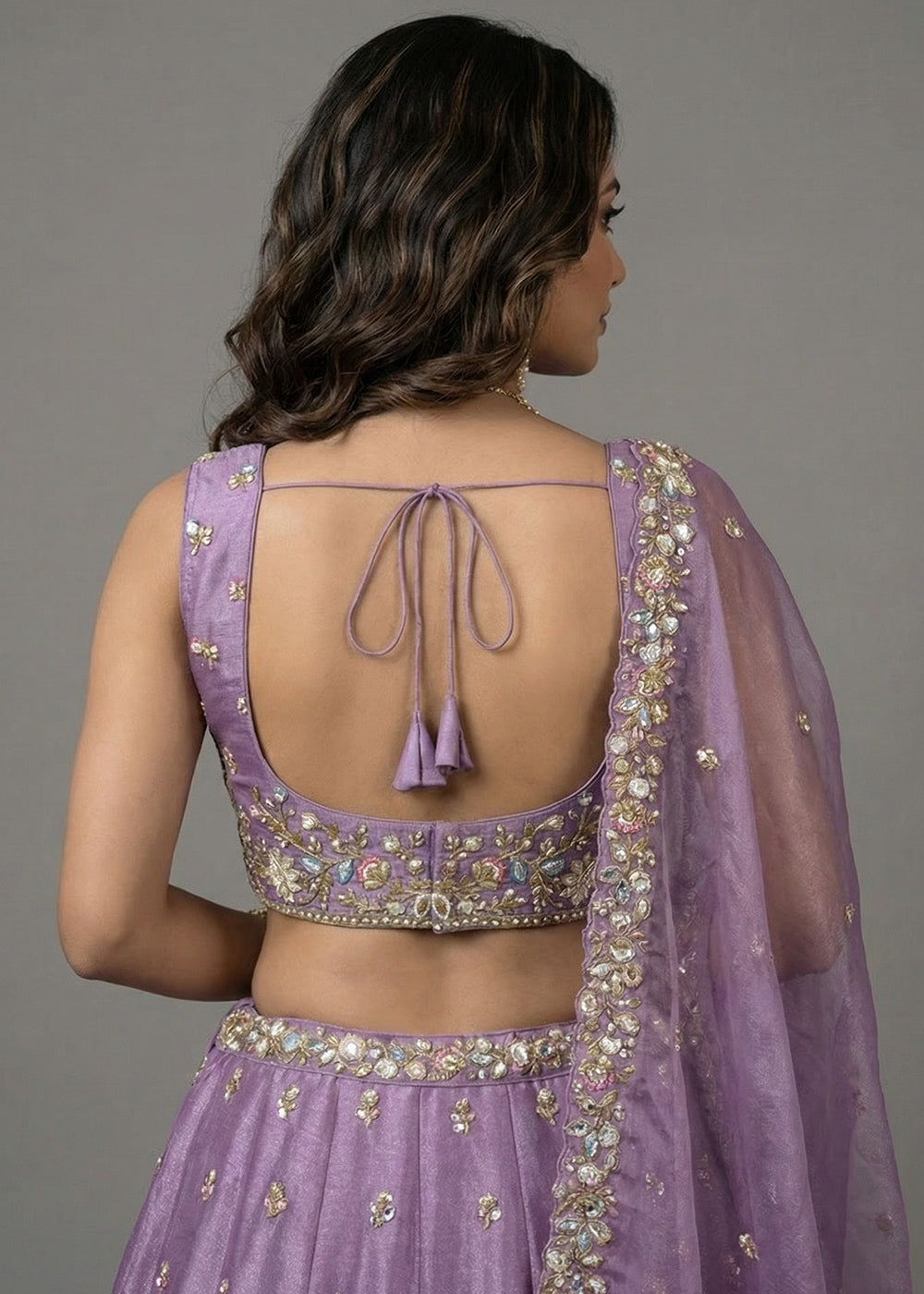 Amethyst Purple Tissue Lehenga Choli with Sequin, Bead & Thread Embroidery
