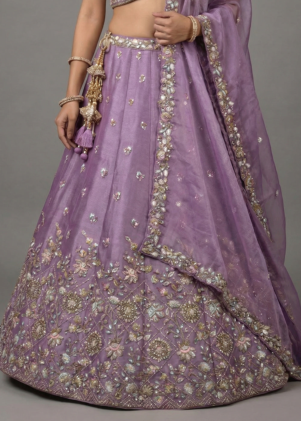 Amethyst Purple Tissue Lehenga Choli with Sequin, Bead &amp; Thread Embroidery