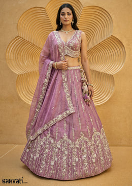 Orchid Pink Chiffon Lehenga Choli with Embellished Zari Thread & Sequin Embroidery