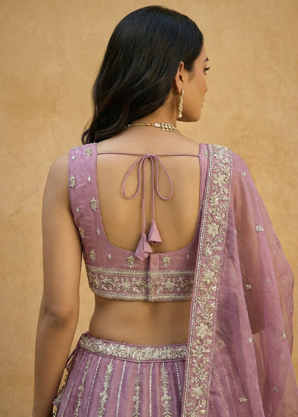 Orchid Pink Chiffon Lehenga Choli with Embellished Zari Thread &amp; Sequin Embroidery