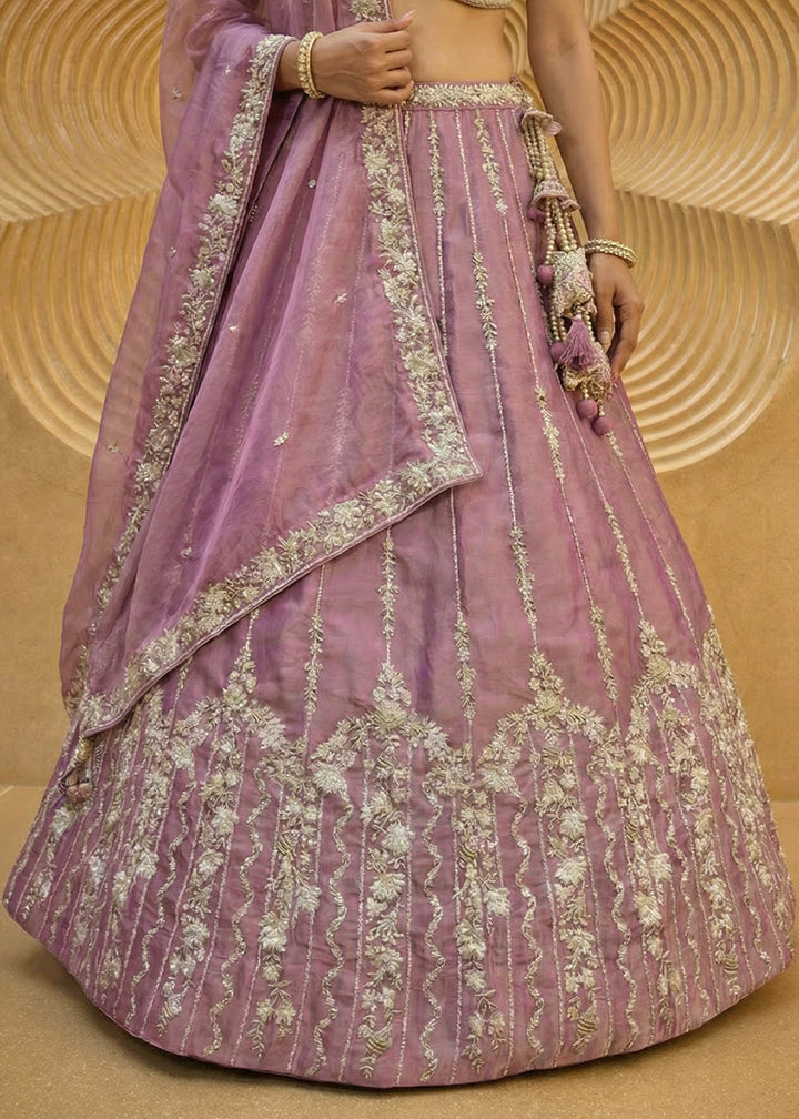 Orchid Pink Chiffon Lehenga Choli with Embellished Zari Thread &amp; Sequin Embroidery