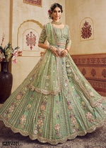 Celadon Green Net Lehenga Choli with Floral Embroidery & Sequins work