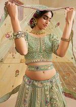Celadon Green Net Lehenga Choli with Floral Embroidery & Sequins work