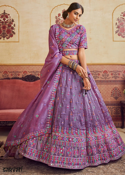 Amethyst Purple Organza Lehenga Choli with Floral Embroidery & Sequins work