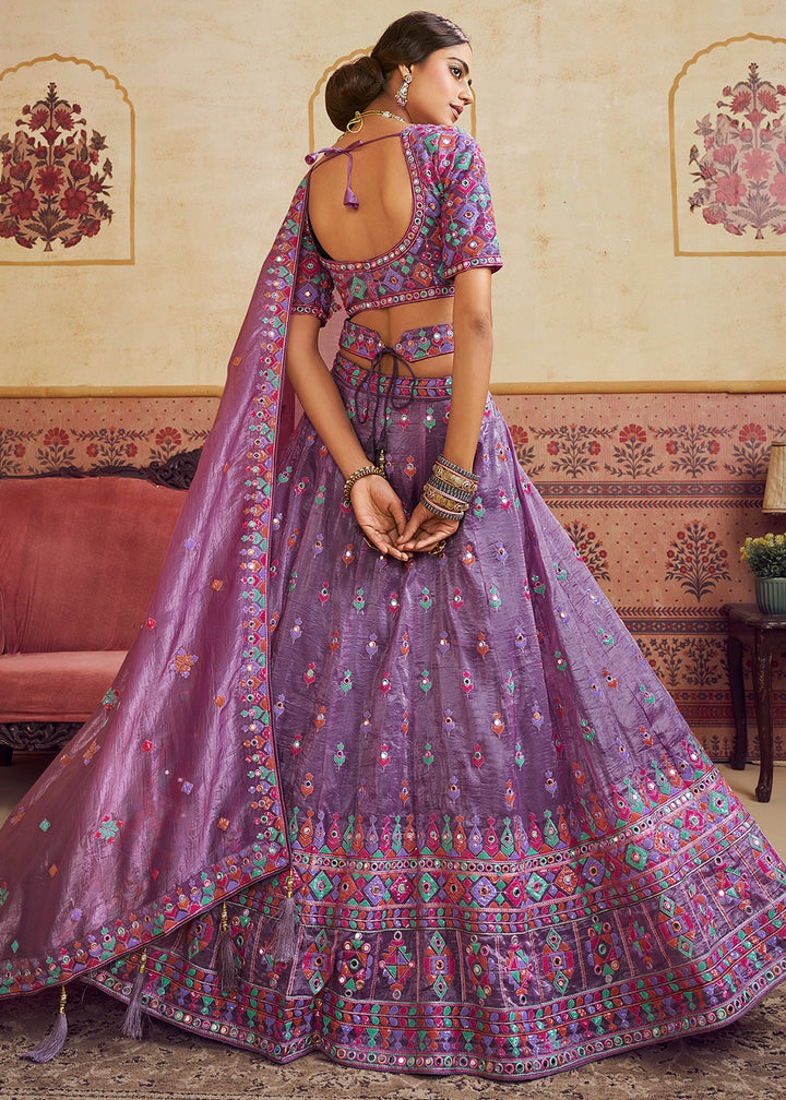 Amethyst Purple Organza Lehenga Choli with Floral Embroidery & Sequins work