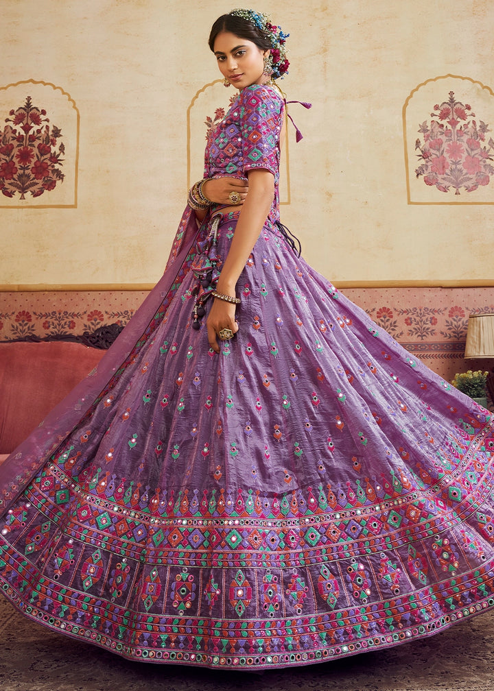Amethyst Purple Organza Lehenga Choli with Floral Embroidery & Sequins work
