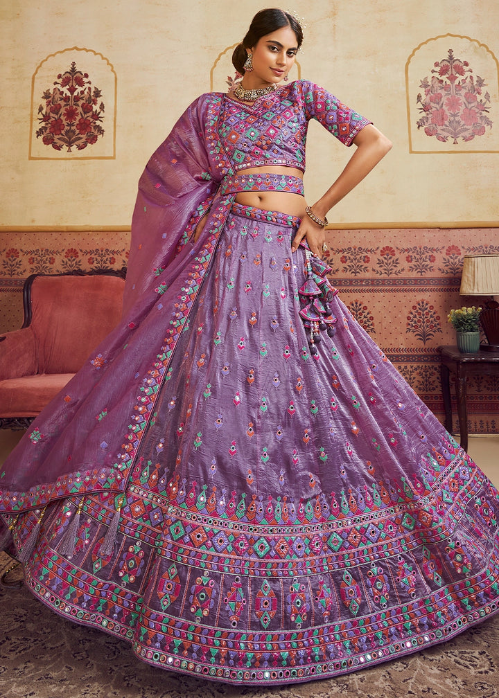 Amethyst Purple Organza Lehenga Choli with Floral Embroidery & Sequins work