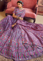 Amethyst Purple Organza Lehenga Choli with Floral Embroidery & Sequins work