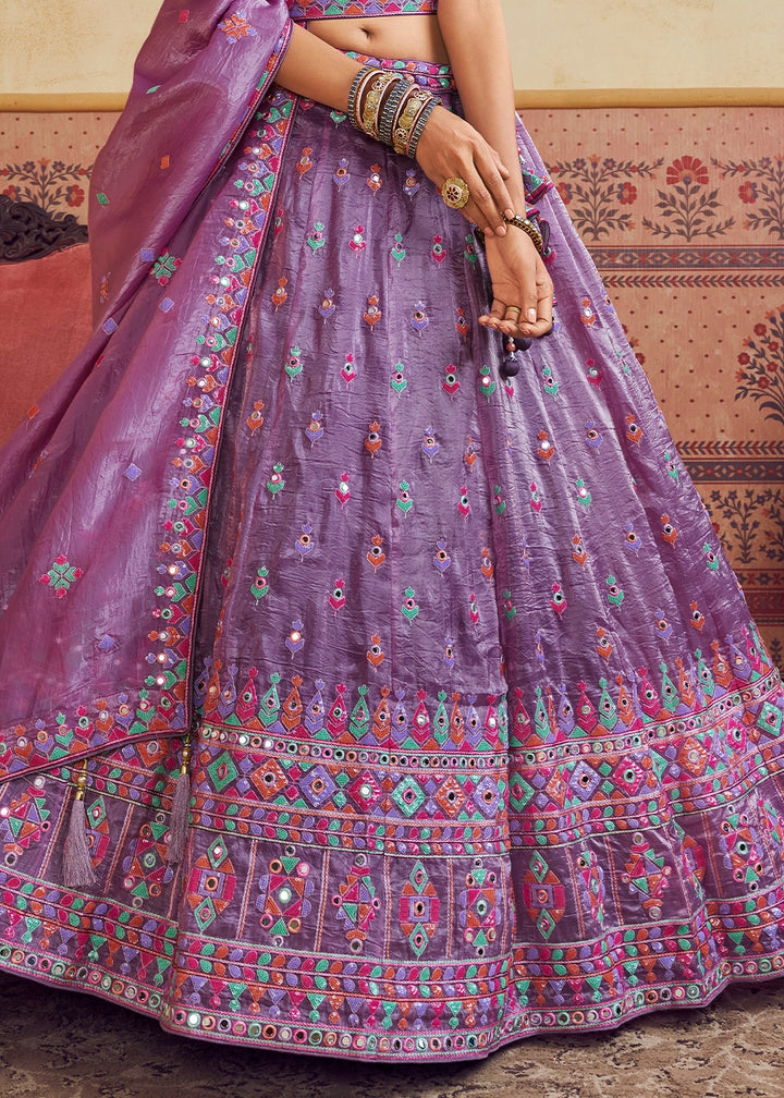 Amethyst Purple Organza Lehenga Choli with Floral Embroidery & Sequins work