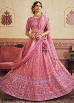 Rouge Pink Organza Lehenga Choli with Floral Embroidery & Sequins work