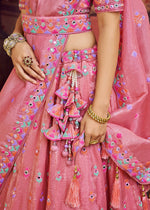 Rouge Pink Organza Lehenga Choli with Floral Embroidery & Sequins work