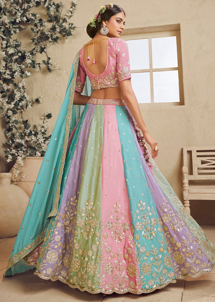 Multi Colored Georgette Lehenga Choli with Floral Embroidery & Sequins work