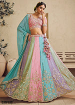 Multi Colored Georgette Lehenga Choli with Floral Embroidery & Sequins work