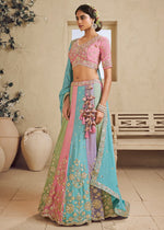 Multi Colored Georgette Lehenga Choli with Floral Embroidery & Sequins work