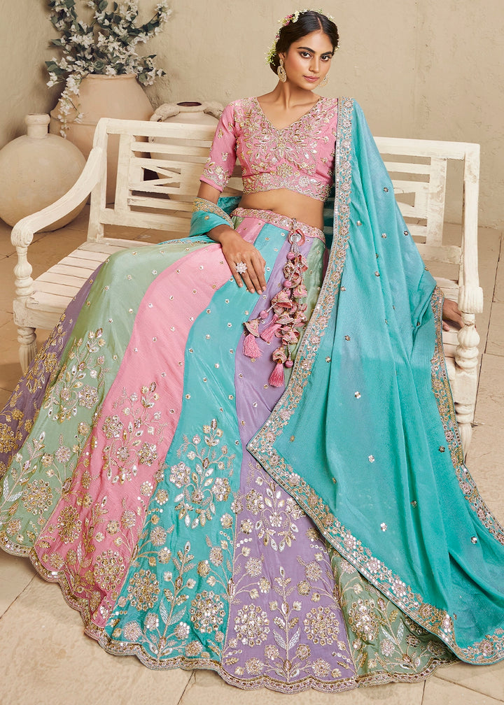 Multi Colored Georgette Lehenga Choli with Floral Embroidery & Sequins work