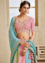 Multi Colored Georgette Lehenga Choli with Floral Embroidery & Sequins work