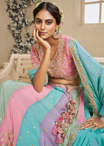 Multi Colored Georgette Lehenga Choli with Floral Embroidery & Sequins work