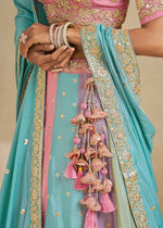 Multi Colored Georgette Lehenga Choli with Floral Embroidery & Sequins work