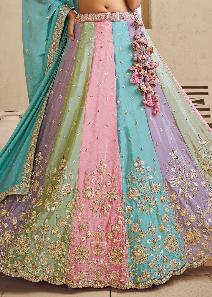 Multi Colored Georgette Lehenga Choli with Floral Embroidery & Sequins work