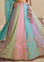 Multi Colored Georgette Lehenga Choli with Floral Embroidery & Sequins work