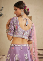 Mauve Purple Satin Lehenga Choli with Floral Embroidery & Beads