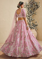 Lemonade Pink Satin Lehenga Choli with Floral Embroidery & Beads