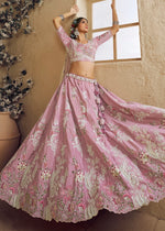 Lemonade Pink Satin Lehenga Choli with Floral Embroidery & Beads