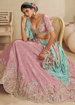 Crepe Pink Satin Lehenga Choli with Floral Embroidery & Sequins work