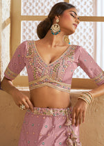 Crepe Pink Satin Lehenga Choli with Floral Embroidery & Sequins work