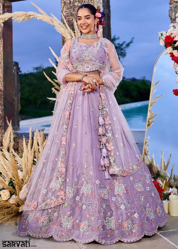 Wisteria Purple Ready-to-Wear Lehenga in Satin Silk with Embroidery