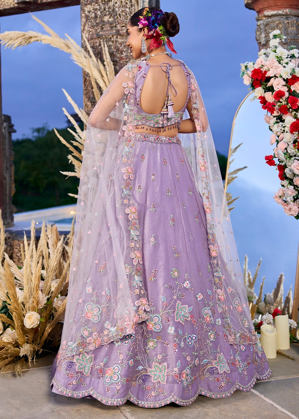 Wisteria Purple Ready-to-Wear Lehenga in Satin Silk with Embroidery
