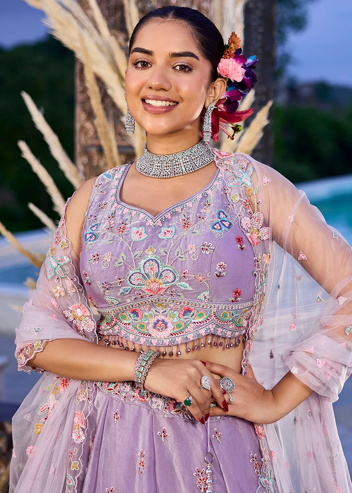 Wisteria Purple Ready-to-Wear Lehenga in Satin Silk with Embroidery