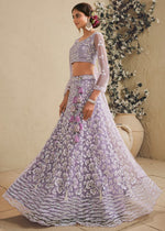 Lilac Purple Net Lehenga Choli with Floral Embroidery & Sequins work