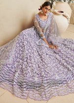 Lilac Purple Net Lehenga Choli with Floral Embroidery & Sequins work