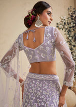 Lilac Purple Net Lehenga Choli with Floral Embroidery & Sequins work