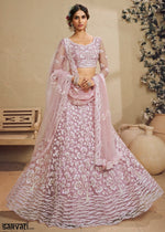 Light Pink Net Lehenga Choli with Floral Embroidery & Sequins work