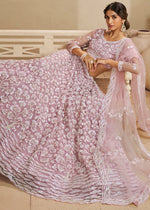 Light Pink Net Lehenga Choli with Floral Embroidery & Sequins work