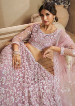 Light Pink Net Lehenga Choli with Floral Embroidery & Sequins work