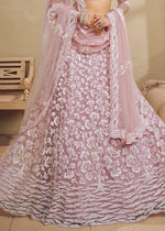 Light Pink Net Lehenga Choli with Floral Embroidery & Sequins work