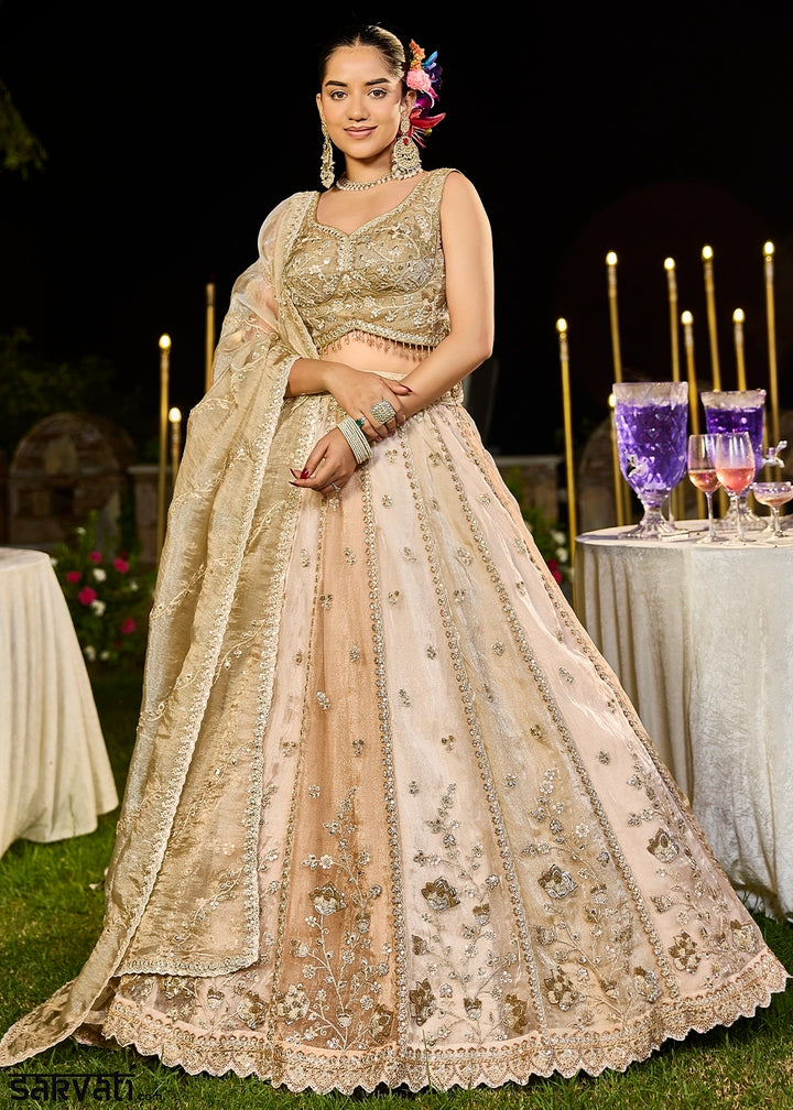 Shades Of Brown Ready-to-Wear Lehenga in Satin Silk with Embroidery