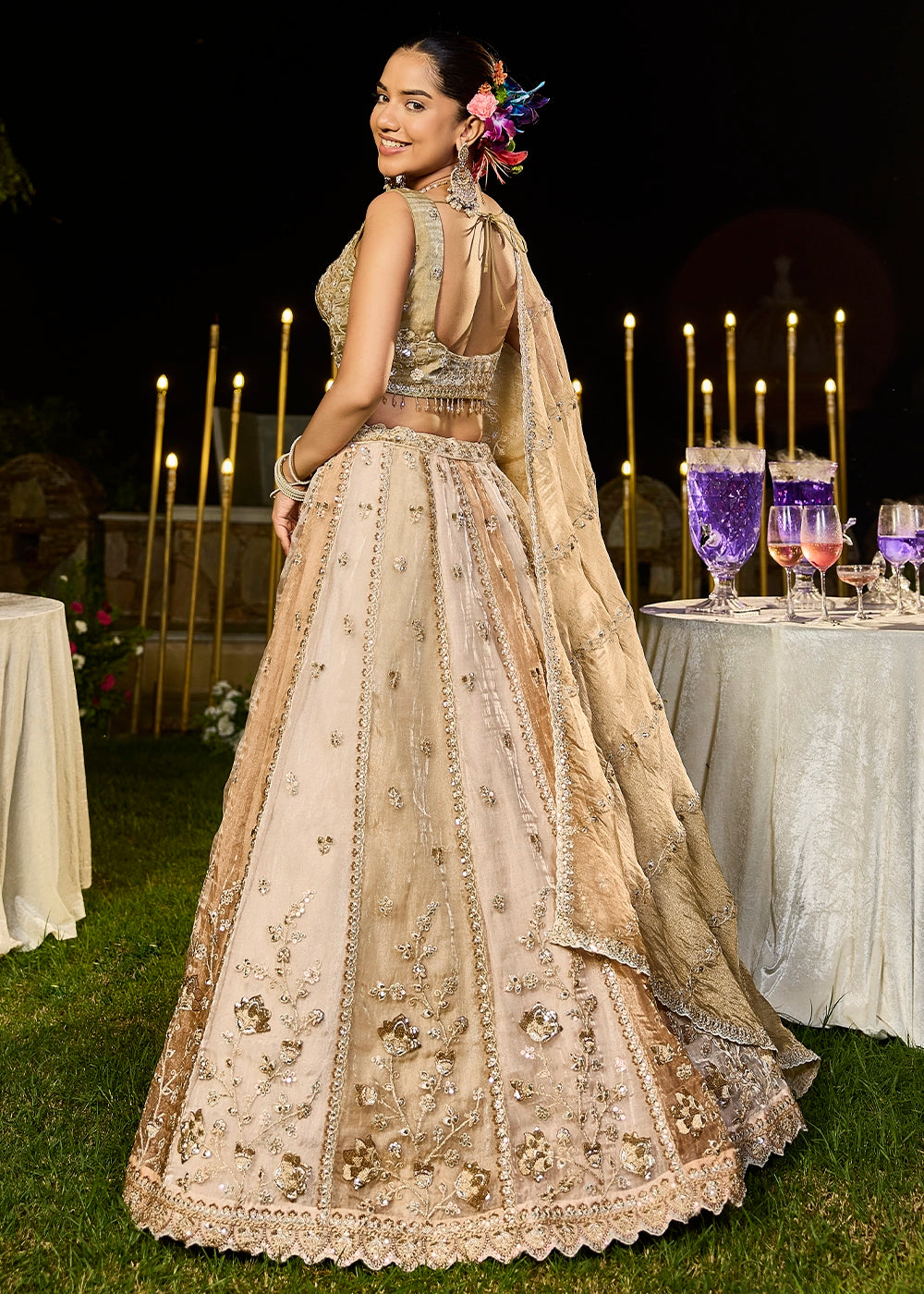 Shades Of Brown Ready-to-Wear Lehenga in Satin Silk with Embroidery
