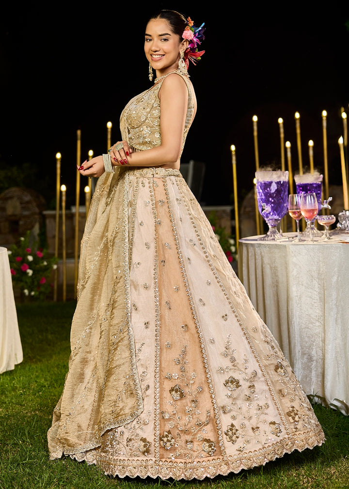 Shades Of Brown Ready-to-Wear Lehenga in Satin Silk with Embroidery