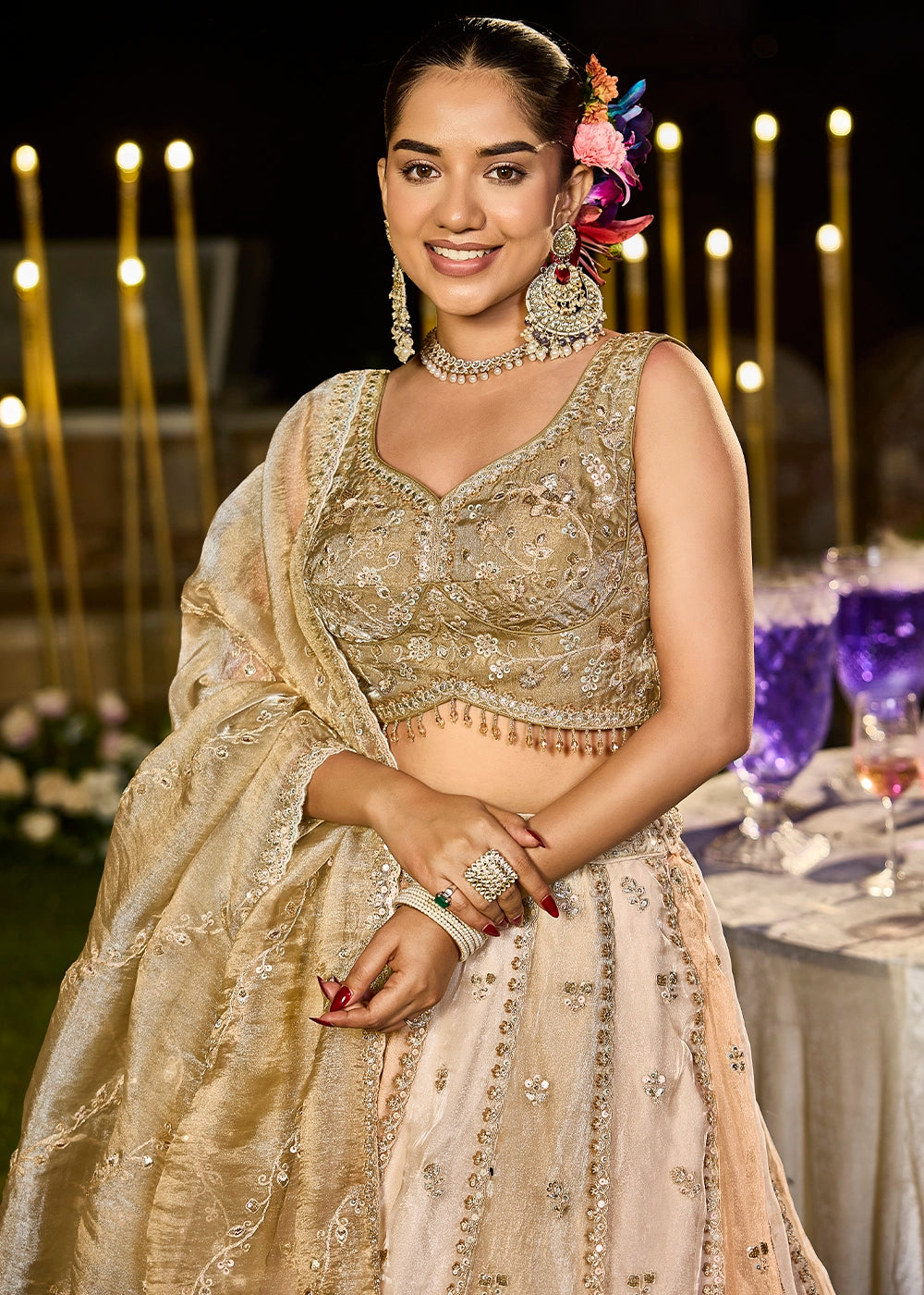 Shades Of Brown Ready-to-Wear Lehenga in Satin Silk with Embroidery
